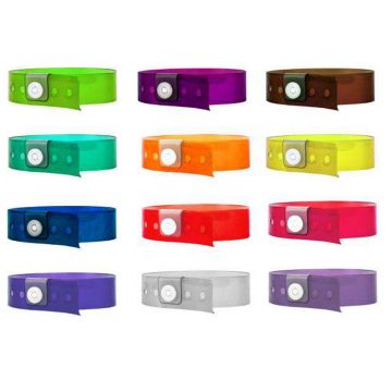 Vinyl 1/2" Wristbands are available in the following colors: Amazing Grape, Blue, Hot Pink, Neon Red